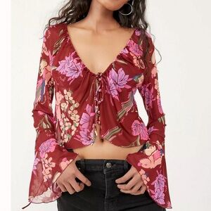 NWT FREE PEOPLE sheer floral blouse.